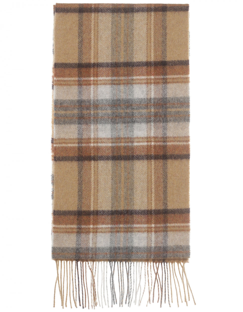 Lambswool Scarf Long | Silver Beige Grey Plaid