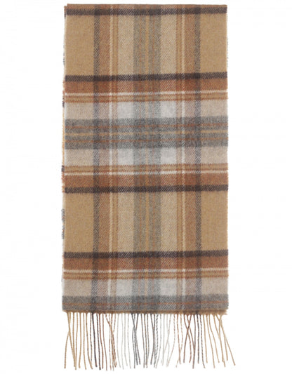 Lambswool Scarf Long | Silver Beige Grey Plaid