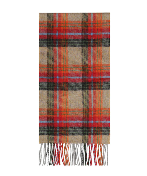 Lange Lamswollen ruit sjaal | Beige Orange Red Charcoal Plaid