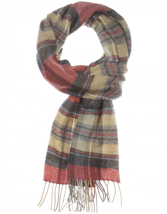 Lambswool Scarf Long | Red Grey Straw Plaid