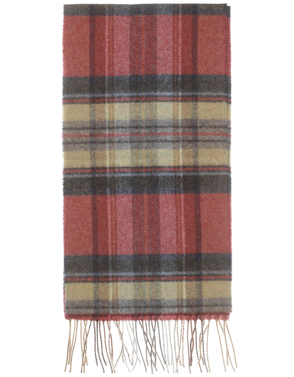 Lambswool Scarf Long | Red Grey Straw Plaid