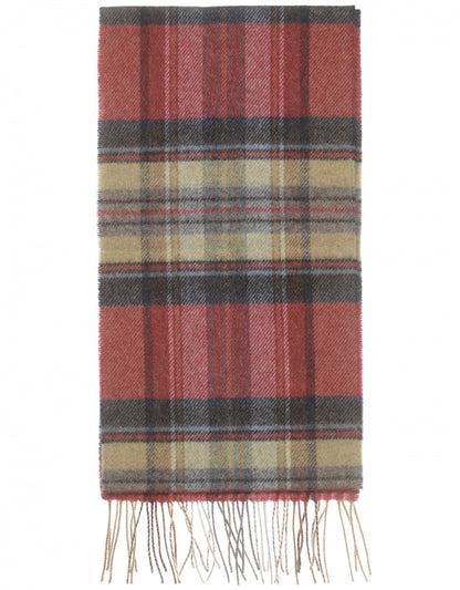 Lambswool Scarf Long | Red Grey Straw Plaid