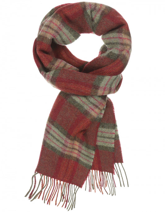 Lambswool Scarf Long | Burgundy Green Pink Check