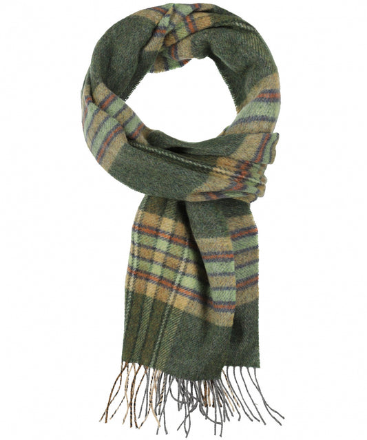 Lambswool Scarf Long | Dark Green Mint Mustard Check