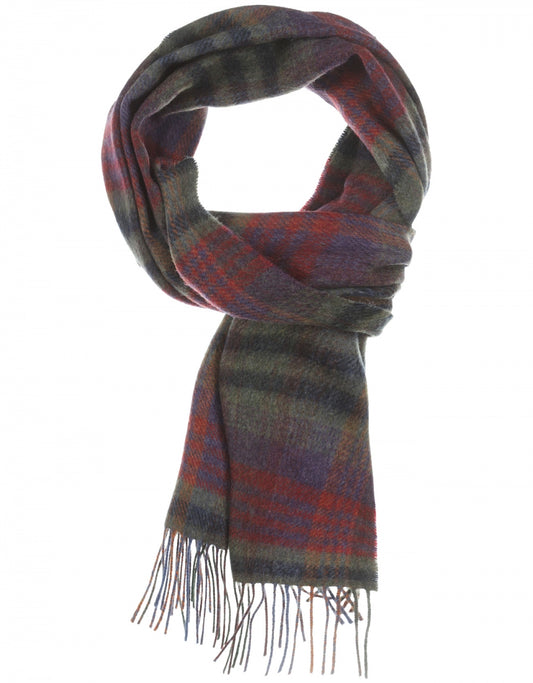 Lambswool Scarf Long | Green Mustard Purple Check