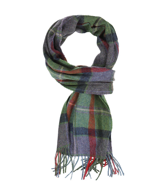 Lambswool Scarf Long | Purple Green Navy Check