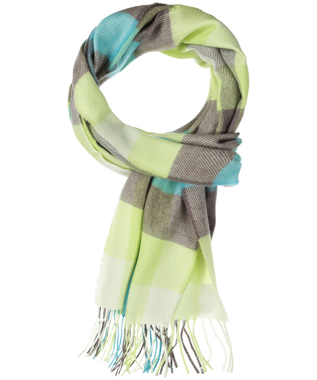Merino Luxury Wool Scarf | Turquoise Yellow Brown Check