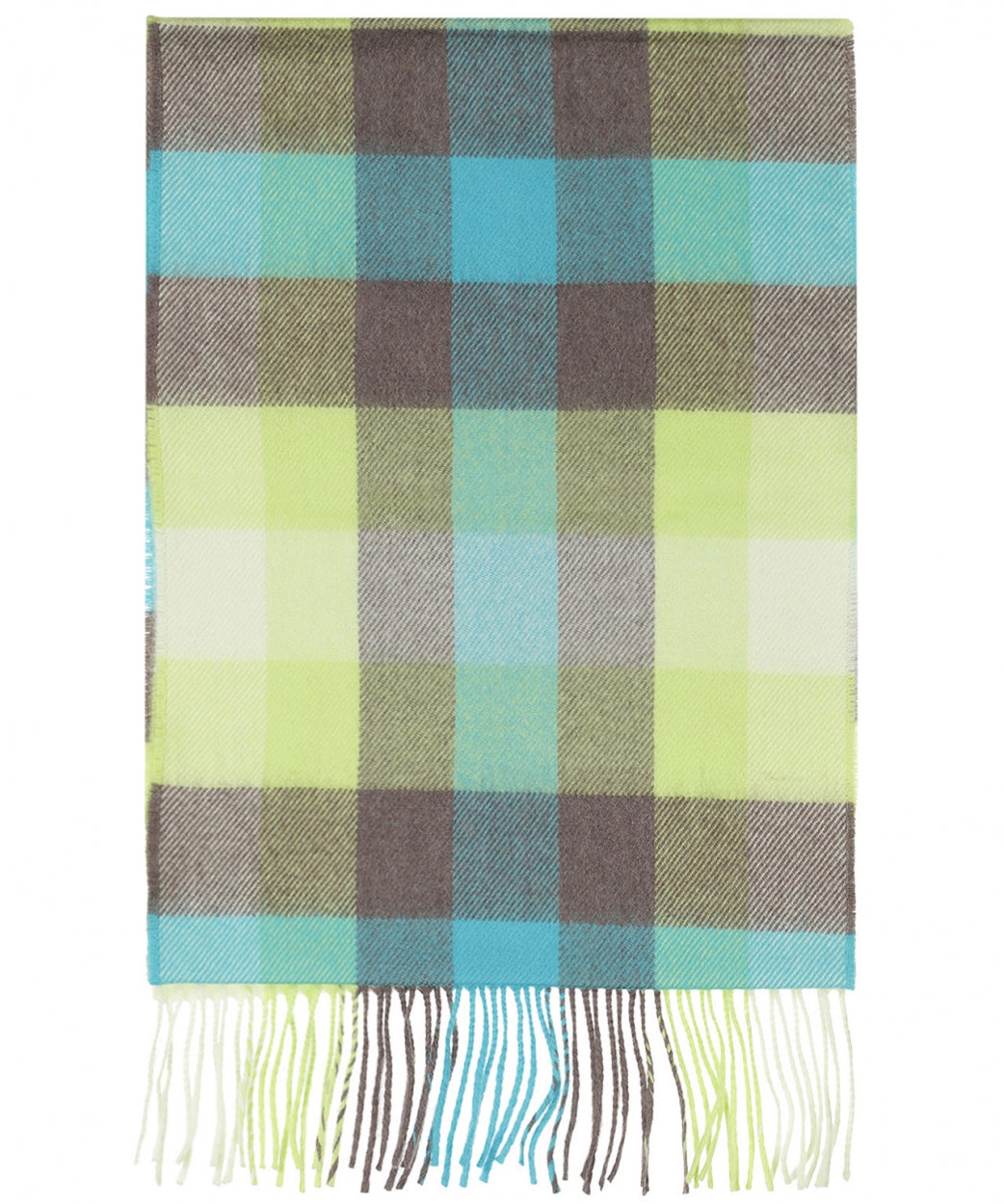 Merino Luxury Wool Scarf | Turquoise Yellow Brown Check