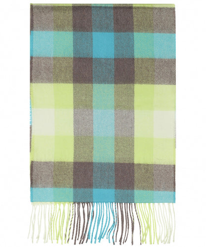 Merino Luxury Wool Scarf | Turquoise Yellow Brown Check