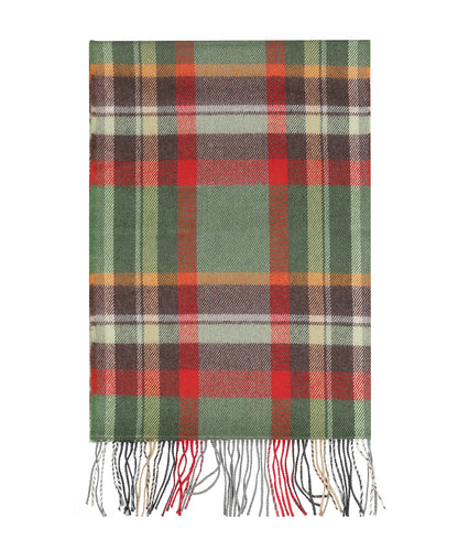 Merino Luxury Wool Scarf | Green Rust Orange Brown Check