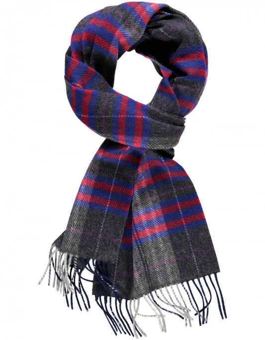 Wool Cashmere Scarf | Grey Blue red Check