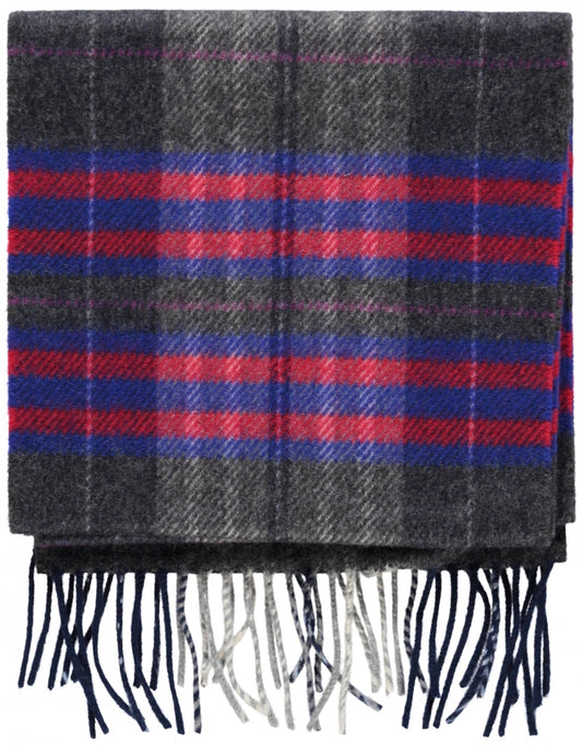 Wool Cashmere Scarf | Grey Blue red Check