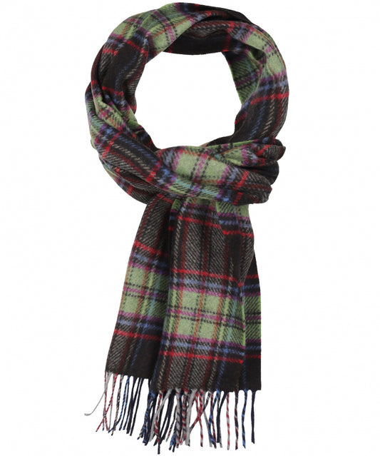 Wool Cashmere Scarf | Dark Brown Green Check Plaid
