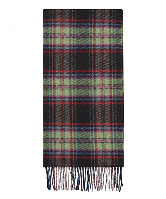 Wool Cashmere Scarf | Dark Brown Green Check Plaid