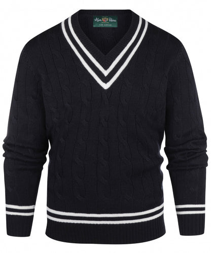 Cricket-Pullover mit V-Ausschnitt aus Merinowolle | Marineblau