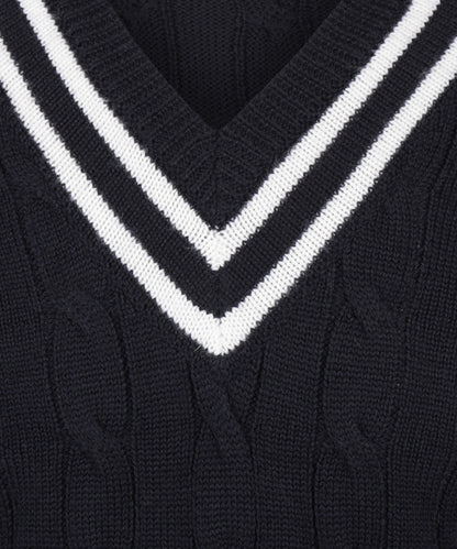 Cricket-Pullover mit V-Ausschnitt aus Merinowolle | Marineblau