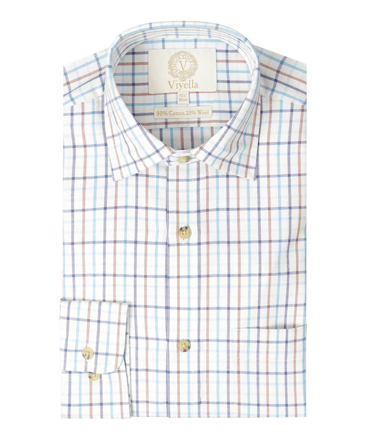 Shirt | Wit kleine ruit Navy/Blauw/Bruin