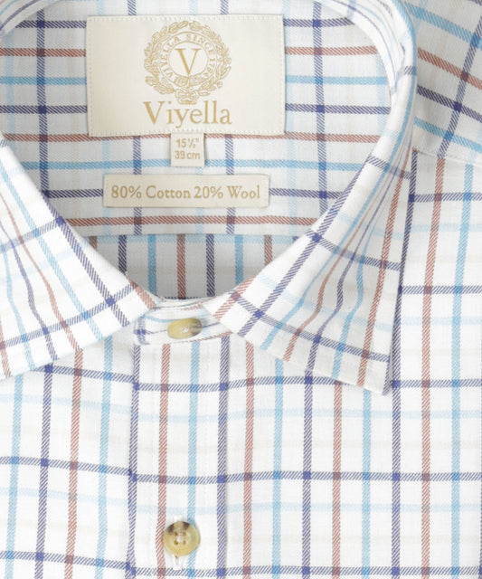 Shirt | Wit kleine ruit Navy/Blauw/Bruin