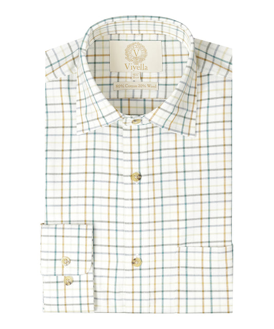 Shirt | Wit kleine ruit Bruin/Aqua/Lichtgroen