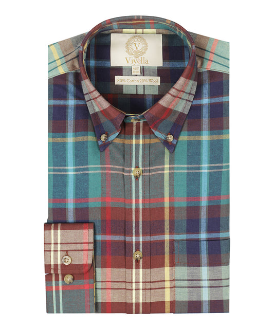Shirt BD | Combi ruit Aqua/Rood/Blauw/Geel