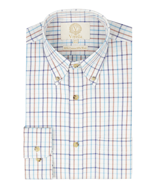 Shirt BD | Kleine ruit Aqua/Navy/Bruin