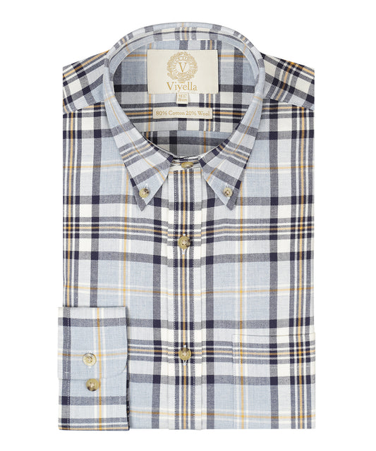 Shirt BD | Combi ruit Navy/Geel