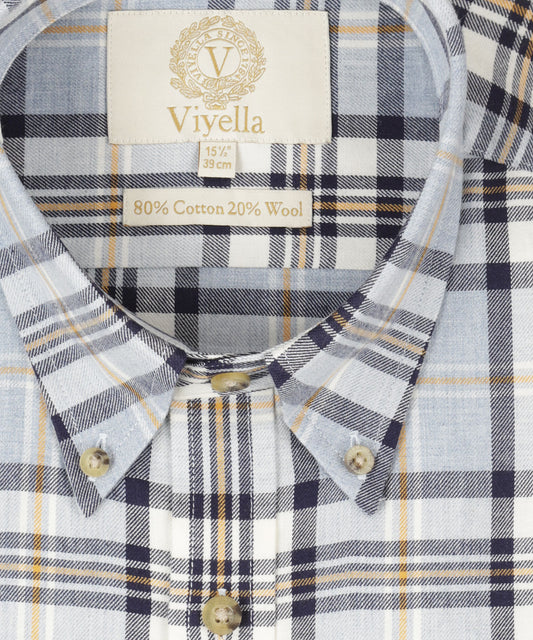 Shirt BD | Combi ruit Navy/Geel