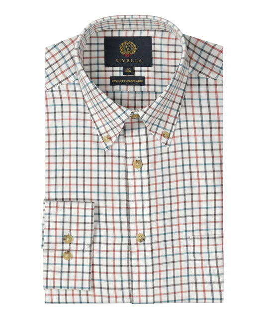 Shirt BD | Kleine ruit Bruin/Turquoise/Rood