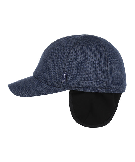 Baseball Cap oorflap | Navy Herringbone