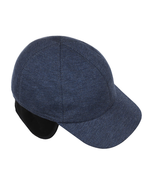 Baseball Cap oorflap | Navy Herringbone