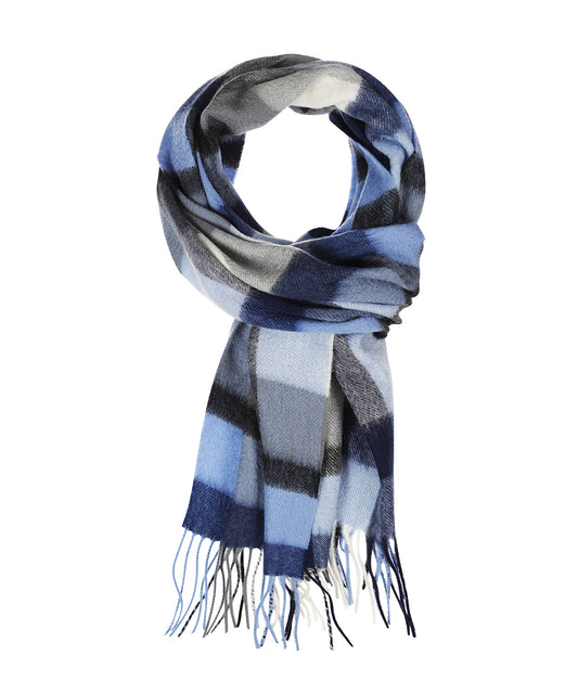 Sjaal 100% Cashmere | Licht Blauw Grijs Block Ruit