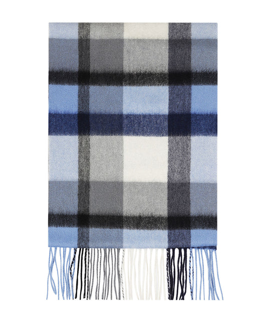 Sjaal 100% Cashmere | Licht Blauw Grijs Block Ruit