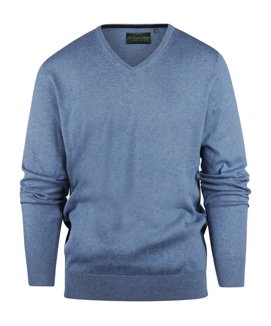 Pullover V-Hals Cotton/Cashmere | Staal Blauw Melange