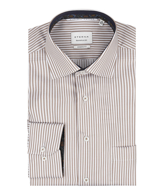 Shirt Normaal boord | Bruin/Wit streep