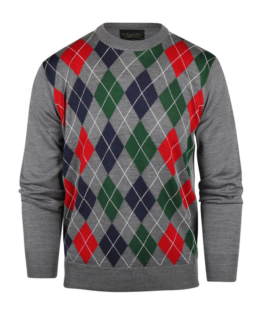 Merino Ronde Hals Ruit Pullover | Grigio