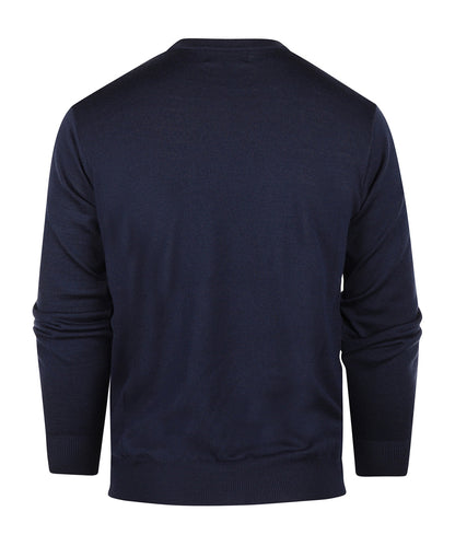 Karierter Merinopullover mit Rundhalsausschnitt | Denimblau