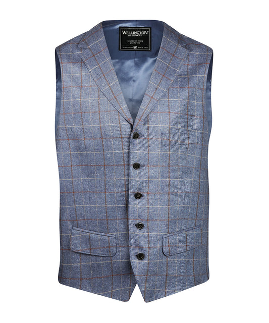 Gilet Zijde | Blauw melange ruit