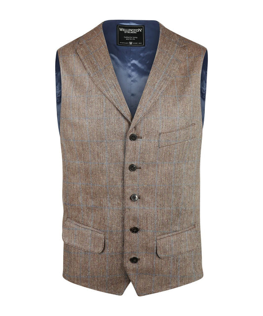 Gilet Zijde | Bruin melange/Lichtblauwe ruit