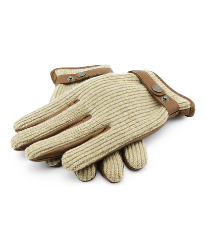 Handschuh aus Wolle mit Lederbesatz | Braun