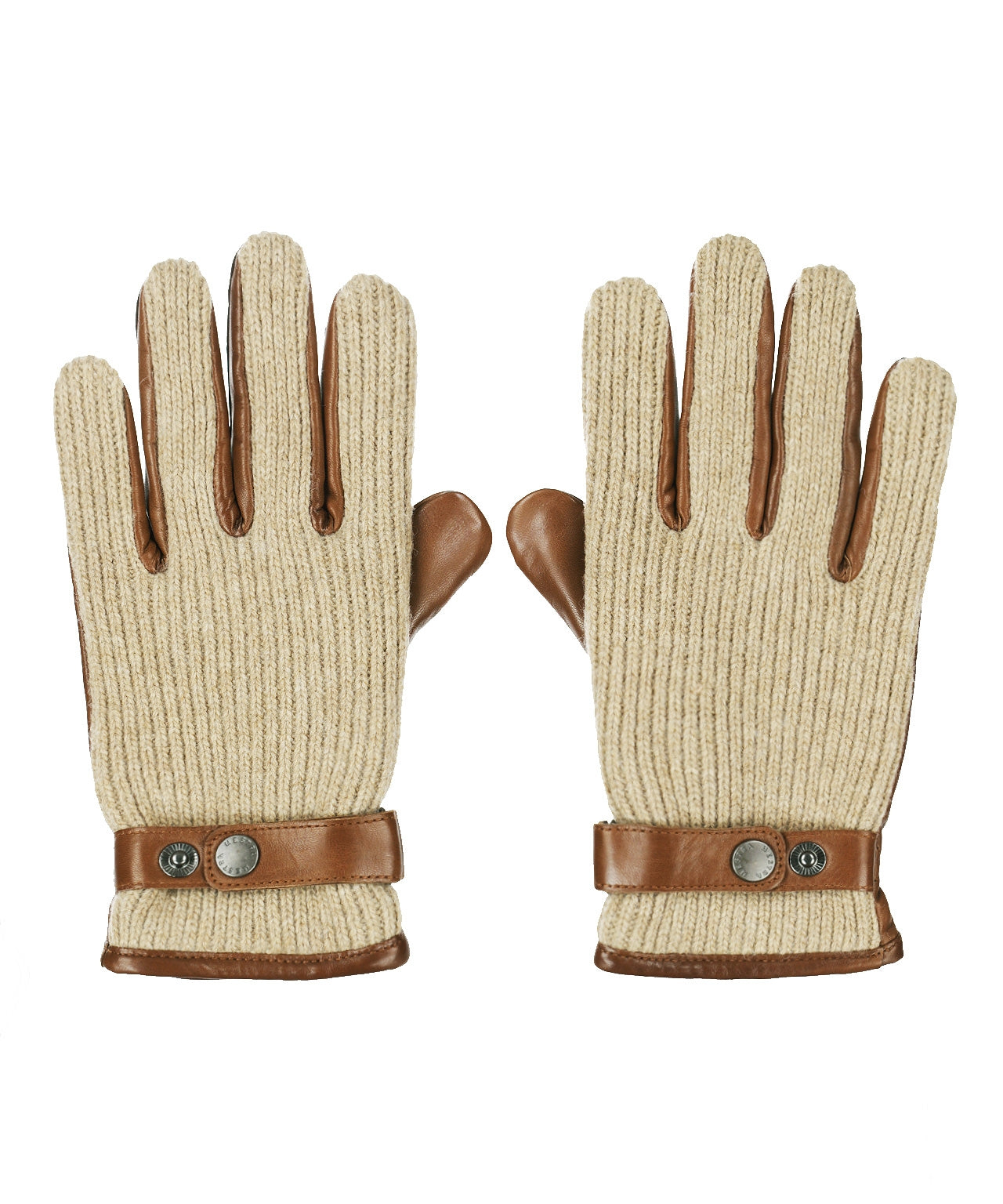 Handschuh aus Wolle mit Lederbesatz | Braun