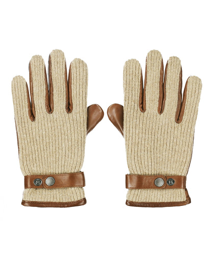 Handschuh aus Wolle mit Lederbesatz | Braun