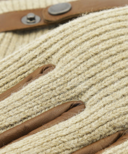 Handschuh aus Wolle mit Lederbesatz | Braun