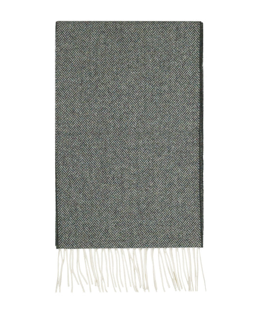 Lamswollen Sjaal | Groen Wit Herringbone