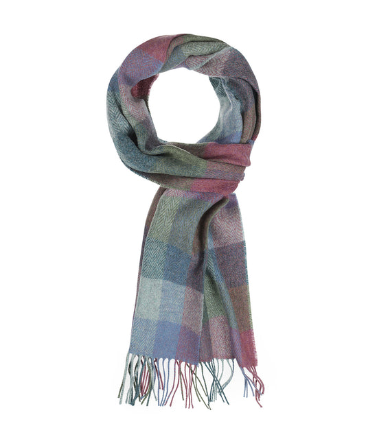 Lambswool Sjaal 30X210CM | Groen Roze Multi Blok Ruit