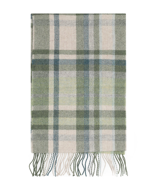Lamswollen Sjaal | Groen Beige Blok Ruit