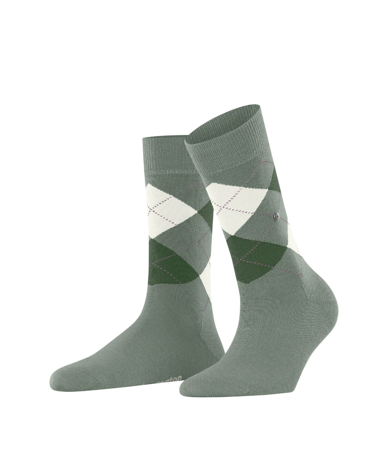 Marylebone Dames Sokken | Sage Green/White diamond check