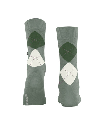 Marylebone Dames Sokken | Sage Green/White diamond check