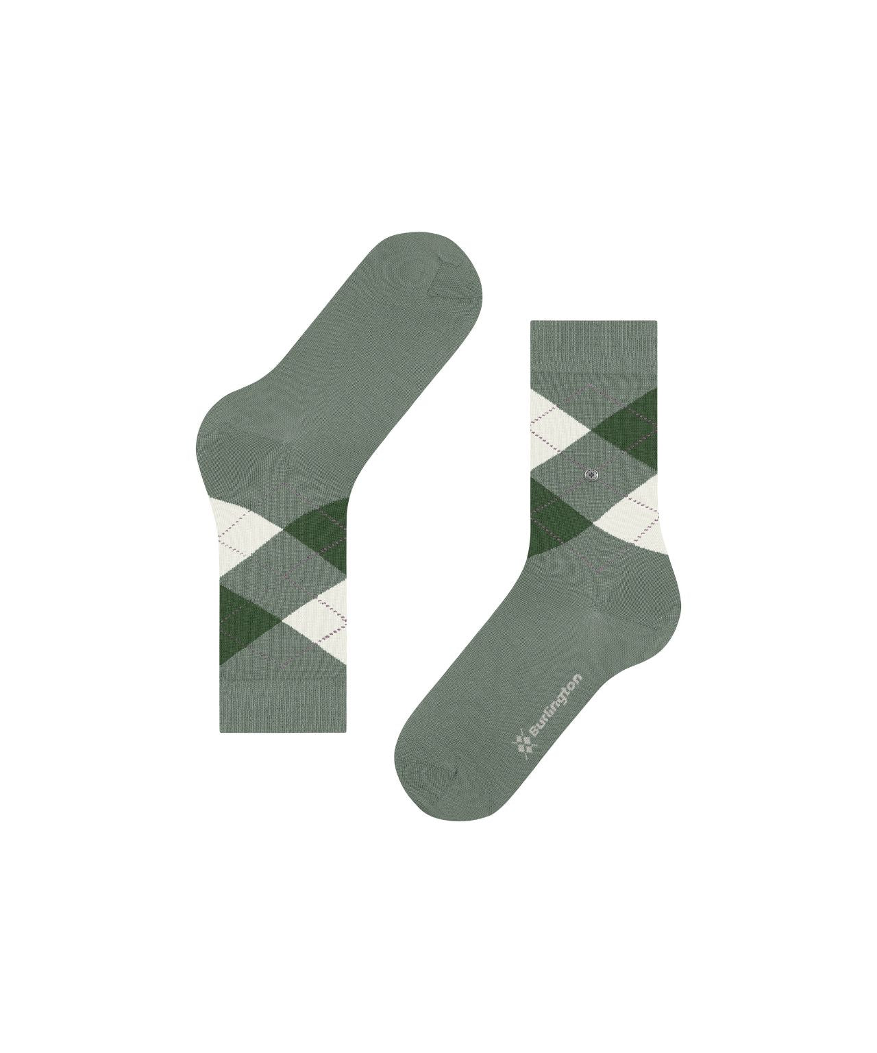 Marylebone Dames Sokken | Sage Green/White diamond check