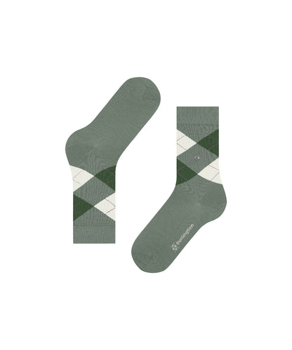 Marylebone Dames Sokken | Sage Green/White diamond check