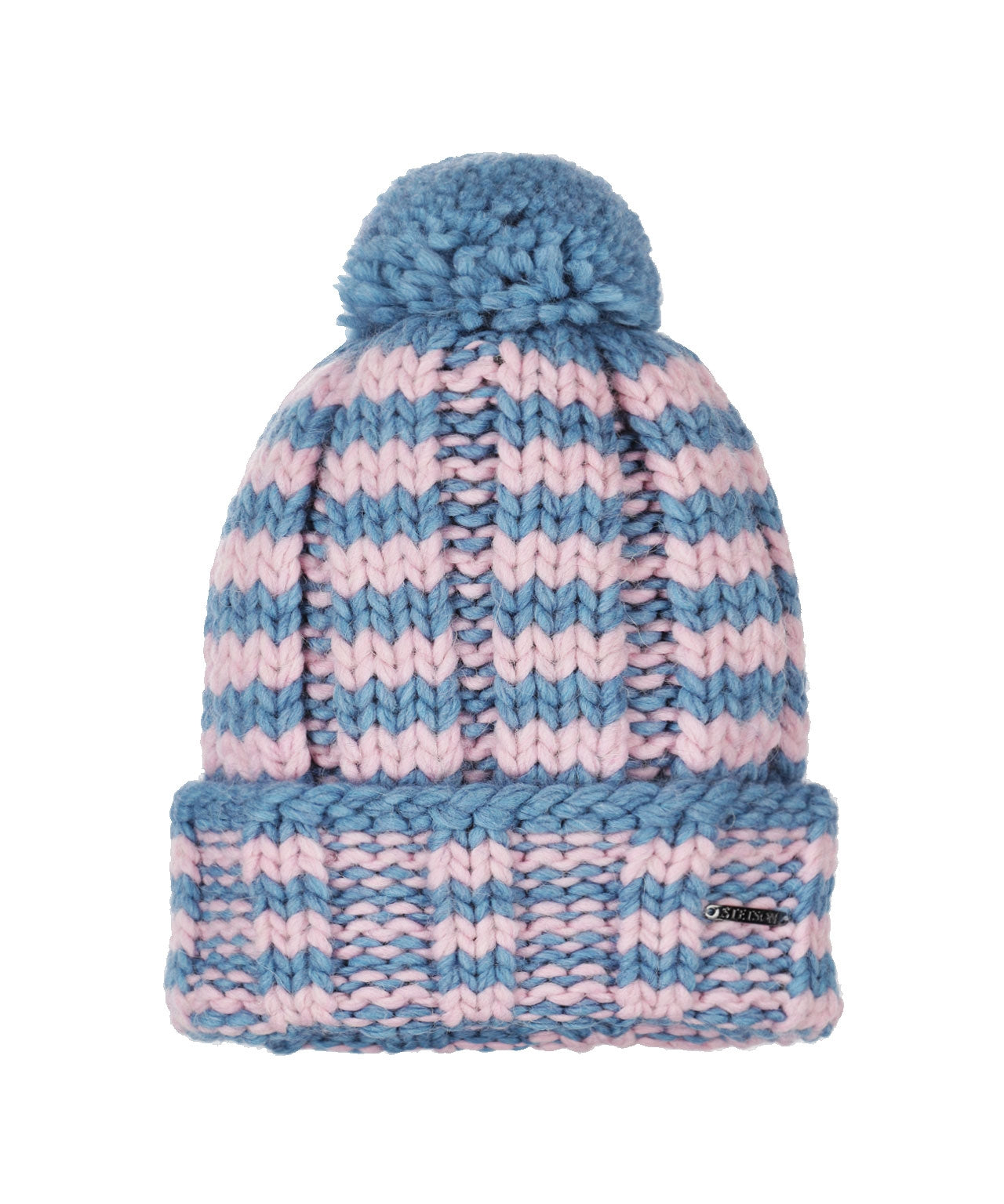 Beanie Stripes | Blauw/Roze streep